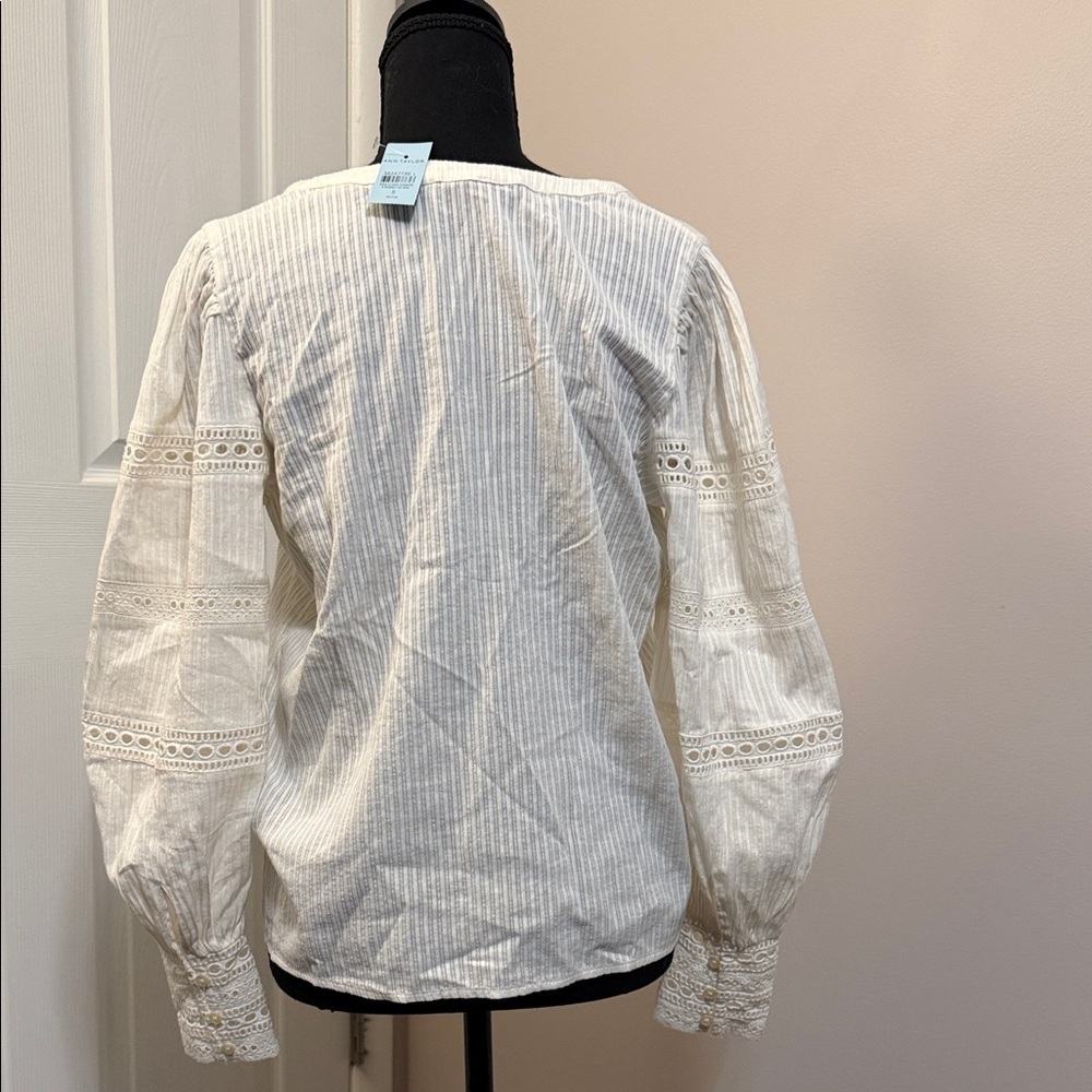 Ann Taylor Elegant White Lace Trim Blouse - Picture 2 of 2
